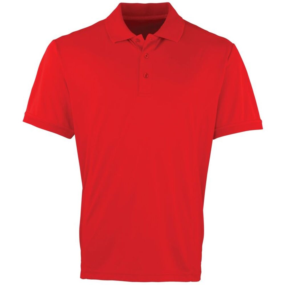 Premier Mens Coolchecker Pique Short Sleeve Polo T-Shirt / Red